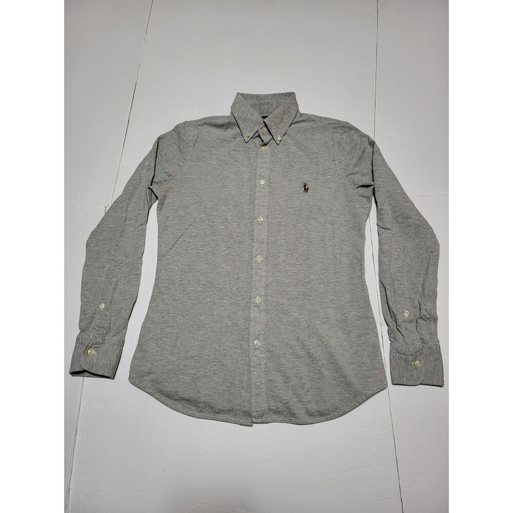 (#L5)Ralph Lauren Knit Oxford Shirt Men’s M Light Gray Long Sleeve Cotton Preppy